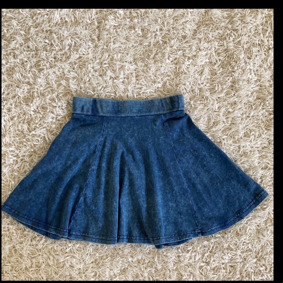 H&M Soft Brush Stretch Denim Jean Circle Skater Mini Skirt w/ Zipper - Picture 2 of 10